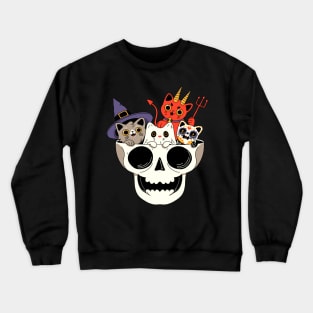 Spooky Cats and Skull Crewneck Sweatshirt